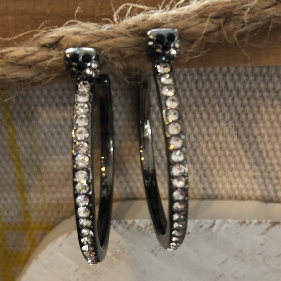Hematite Over Sterling Silver Crystal Hoops - Picture 4 of 4